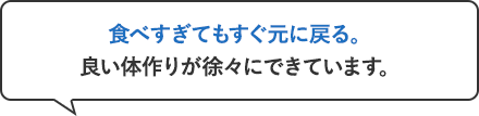 食べすぎてもすぐ元に戻る。良い体作りが徐々にできています。
